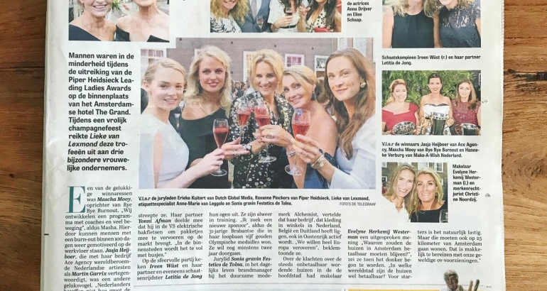 De Telegraaf – Mascha Mooy winnares Piper-Heidsieck Leading Ladies Awards ‘Beste Nieuwkomer’